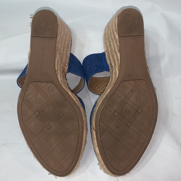 FRANCO Sarto Blue Perforated Leather Wedge Espadrilles Size 6 - Picture 11 of 11